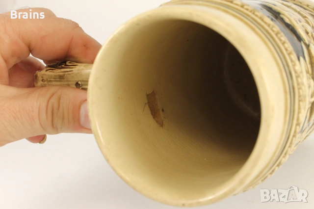 1920's Стара Немска Голяма Керамична Халба Релефна, снимка 9 - Антикварни и старинни предмети - 53167210