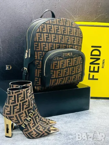 дамски комплект чанта/ раница, боти  на ток и портмоне fendi versace , снимка 17 - Дамски боти - 48275290