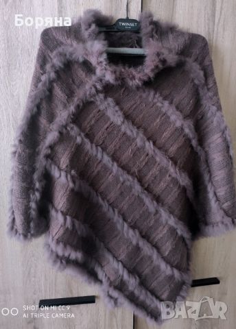 Пончо естествен косъм от заек, снимка 2 - Блузи с дълъг ръкав и пуловери - 45695245