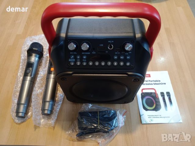 Караоке машина Ankuka с 2 безжични микрофона, Bluetooth с LED светлини, снимка 8 - Bluetooth тонколони - 46431943