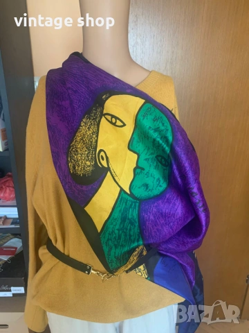 Копринен шал с абстрактен десен картина на Пикасо, снимка 6 - Шалове - 53821867