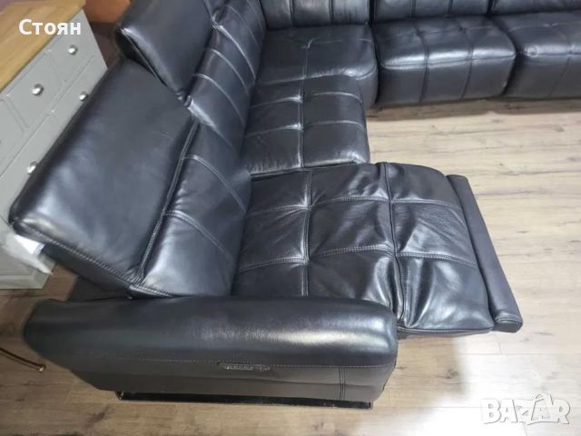 Дизайнерски черен кожен ъглов диван с електрически релакс механизъм, снимка 6 - Дивани и мека мебел - 46474871