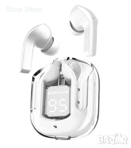 VEHOP Power Ultrapods TWS Earbud, Bluetooth слушалки с дисплей, прозрачен дизайн, 30 часа възпроизве, снимка 1 - Bluetooth слушалки - 45009555