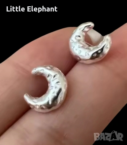 Pre order ✨ Сребристи обеци "Лунен полумесец" с органична текстура/нови