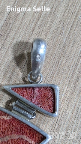 Сребърна висулка 925 проба с червен корал 8,02 гр , снимка 5 - Колиета, медальони, синджири - 54161399