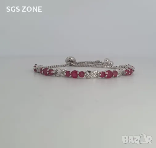 Оригинална и Удобна Гривна от Сребро с Рубини/Изумруди/Сапфири, снимка 5 - Гривни - 49932049