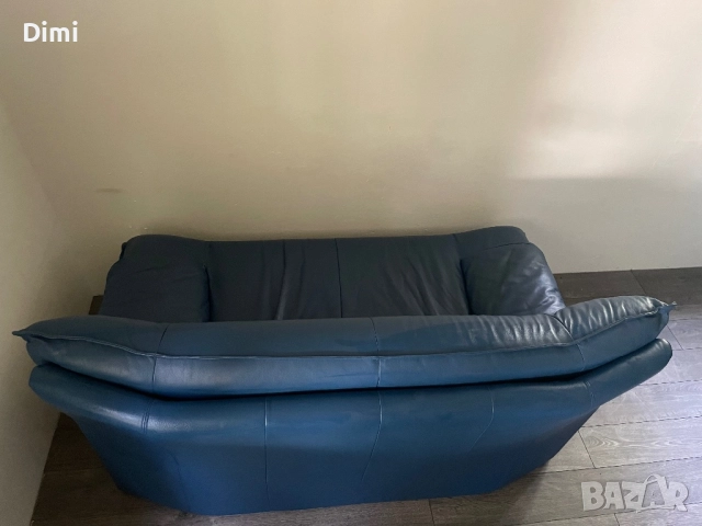 Кожен диван*БЕЗПЛАТЕН ТРАНСПОРТ*Син диван от естествена кожа, снимка 9 - Дивани и мека мебел - 52035676
