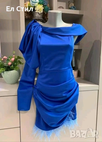 🌹Къта коктейлна рокля с пера.Универсален размер. 