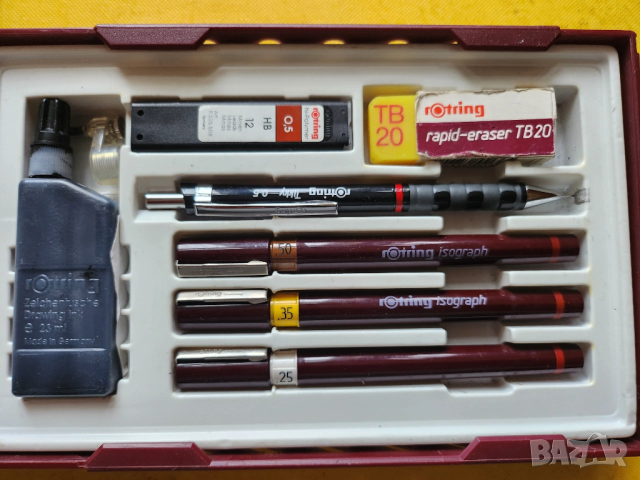 Рапидографи Rotring College set, mod. " Isograph " -3 броя писци 0,25/0,35/0,50 +авт.молив,работещи , снимка 2 - Ученически пособия, канцеларски материали - 50409903