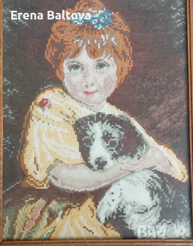 🍃🌿🌷Вилеров "Момиче с куче "гоблен рамкиран, снимка 2 - Гоблени - 49722137