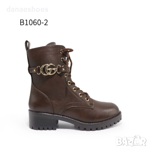 Дамски боти с връзки и цип в кафяво 