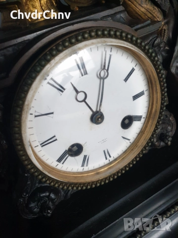 Франция 1800-те/42см-14кг стар френски каминен часовник/бронзова фигура-мрамор, снимка 7 - Антикварни и старинни предмети - 52465664