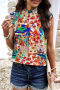 Дамска многоцветна плисирана блуза без ръкави с флорален принт в стил Boho, снимка 1