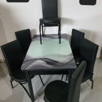 Трапезни разтегателни маси със закалено принт стъкло и 6  стола от еко кожа , снимка 12 - Маси - 44274315