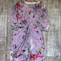 Разкошна нова еластична лилава елегантна ежедневна рокля флорален принт птици птички , снимка 1 - Рокли - 45893100