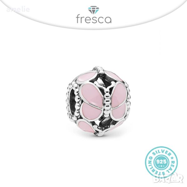 Талисман Fresca по модел тип Пандора сребро проба 925 Pandora Pink Butterflies. Колекция Amélie, снимка 1
