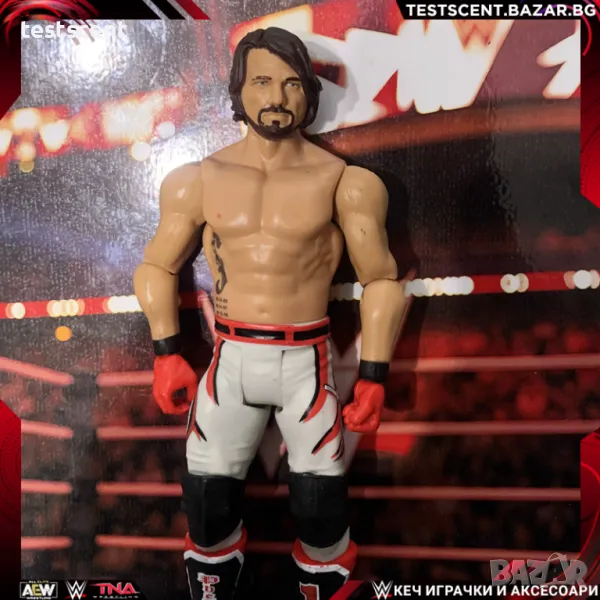 Екшън фигура WWE AJ Styles Ей Джей Стайлс Mattel Basic Figure играчка white&red, снимка 1