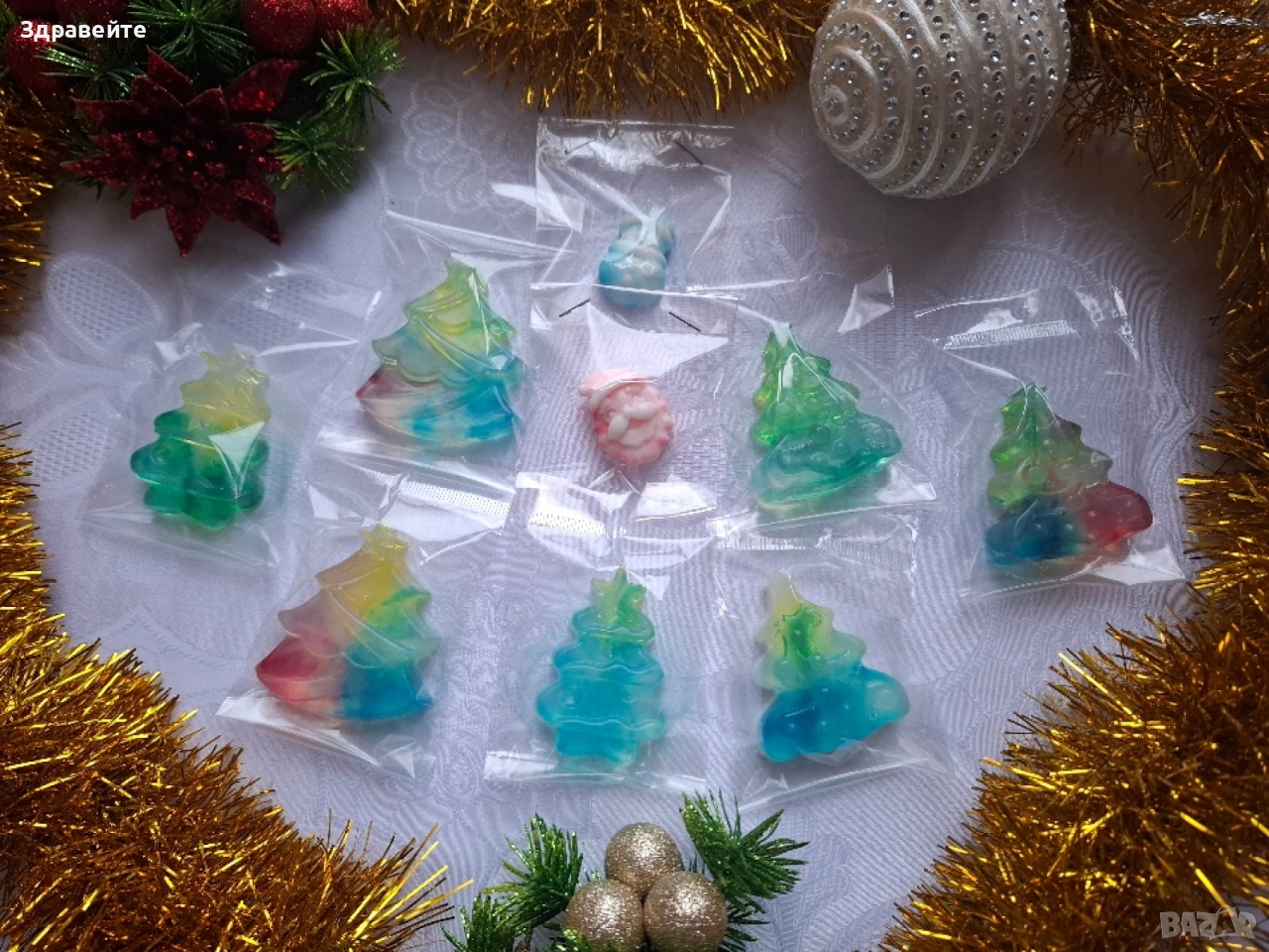 Малки коледни глицеринови сапунчета за подарък, снимка 1