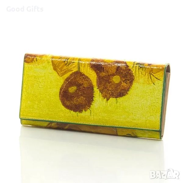 Арт Дамско портмоне от естествена кожа, с десени от картини на Ван Гог, снимка 1