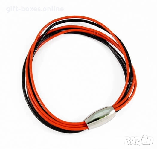 Стилна кожена гривна със стоманени елементи, снимка 1