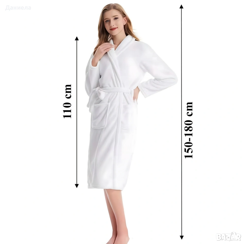 Дамски хотелски халат, класически, удобен, топъл, с връзки, мек, бял, снимка 1