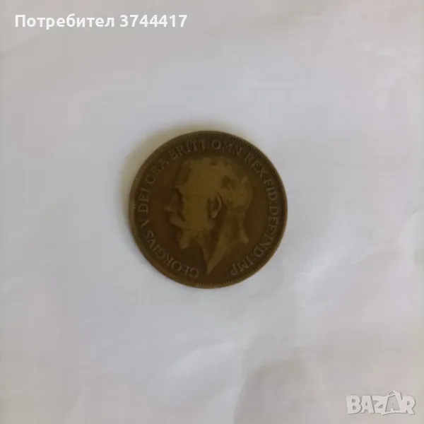 РЯДКА АНТИЧНА КОЛЕКЦИОНЕРСКА МЕДНА МОНЕТА ОТ ЕДНО ПЕНИ 1917 г. КРАЛ ДЖОРДЖ 5-ТИ UK ВЕЛИКОБРИТАНИЯ , снимка 1