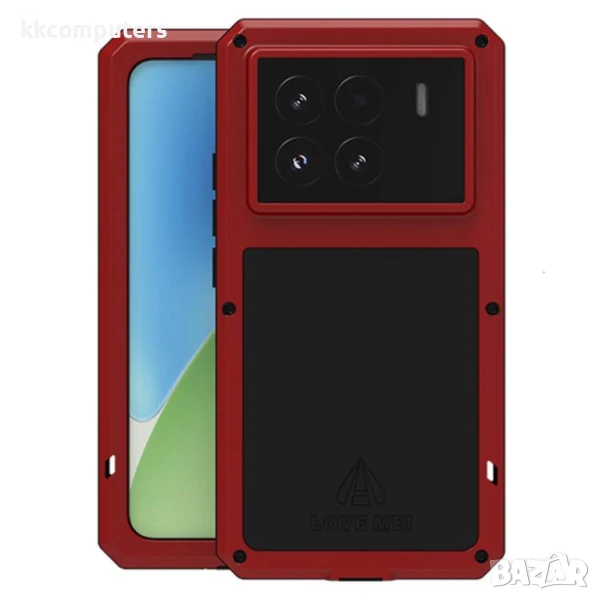 Xiaomi 15 Pro Удароустойчив LOVE MEI Метал + Силикон Калъф + Закалено Стъкло – Черен, Червен, Сребри, снимка 1