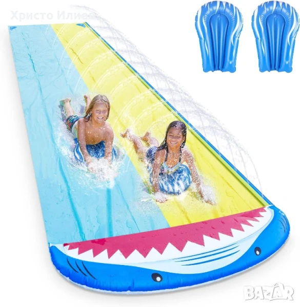 Голяма водна пързалка двойна с водни дюзи и 2 бодиборда 4.80м, снимка 1