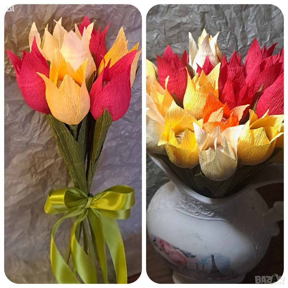 Цветя от крепхартия и бонбони, снимка 1