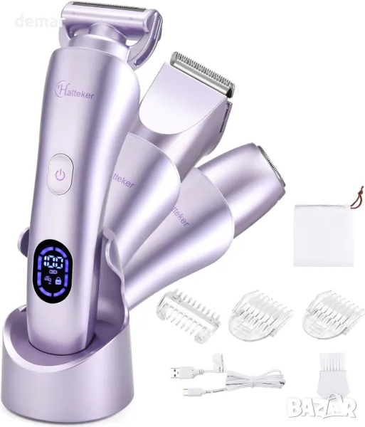 Дамска електрическа самобръсначка Hatteker, Тример за лице и тяло, IPX7, лилава, снимка 1