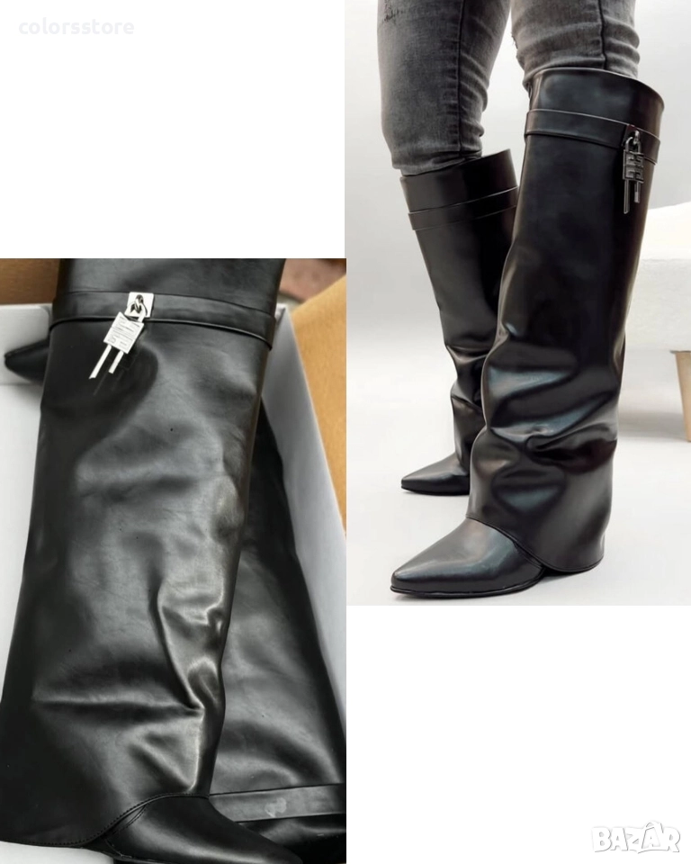 Ботуши на платформа - черна кожа - K-80 , снимка 1