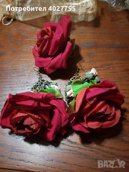 Обеци и пръстен- рози, снимка 1