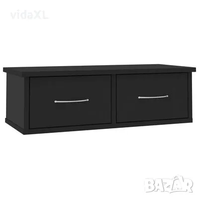 vidaXL Стенен рафт с чекмеджета, черен, 60x26x18,5 см, инженерно дърво（SKU:800586）, снимка 1