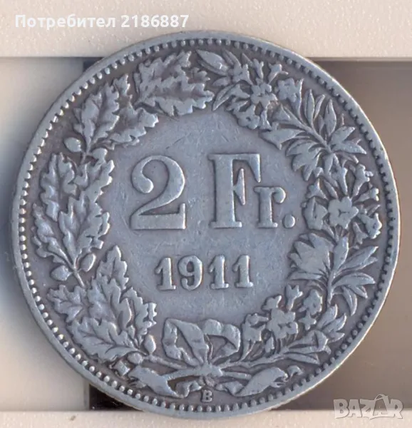 Швейцария 2 франка 1911 година, сребро , снимка 1