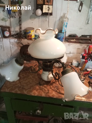 Старинен бронзов полилей с оригинални стъкла, снимка 10 - Антикварни и старинни предмети - 50503908