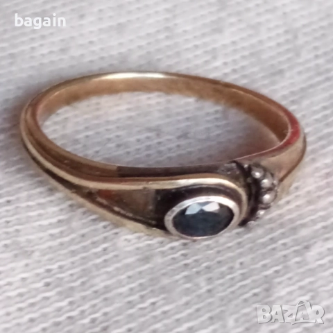 Сребърен пръстен със сапфир и позлата., снимка 3 - Пръстени - 52970094