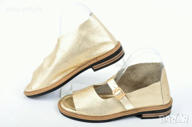 СЕЗОН'25! Ефектни ниски дамски сандали от естествена кожа - Два цвята, снимка 2 - Сандали - 49783767