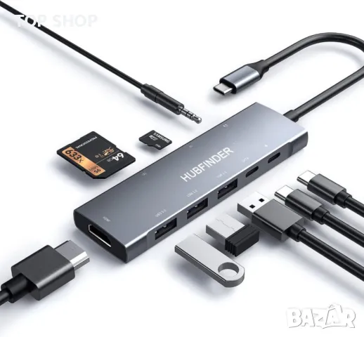 USB C хъб, многопортов адаптер 9 в 1  хъб със 100W мощност, снимка 2 - Захранвания и кутии - 49157903