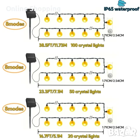 Соларни LED крушки тип гирлянд, външни лампи за двора, градината, терасата, снимка 10 - Лед осветление - 50463143