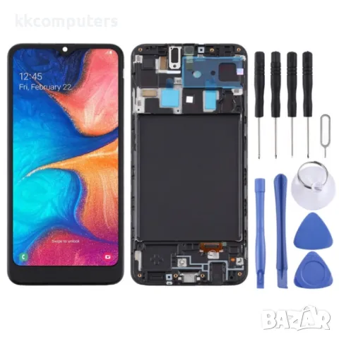 LCD Дисплей и Тъч Скрийн с Рамка за Samsung Galaxy A20 / SM-A205F(EU Version), снимка 1 - Резервни части за телефони - 47149341