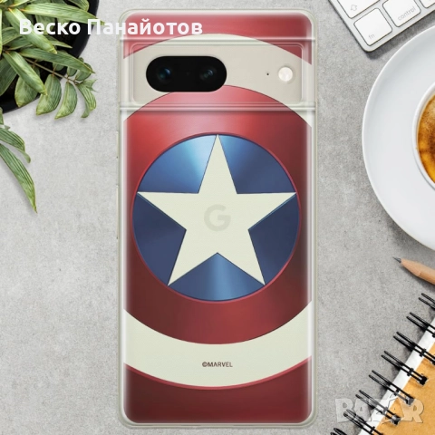 Google Pixel 7-на Marvel с мотива на Капитан Америка