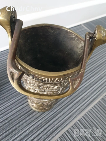 19ти век/2бр религиозен бронзов съд за светена вода/малка кофа с дръжка, снимка 9 - Антикварни и старинни предмети - 53507262
