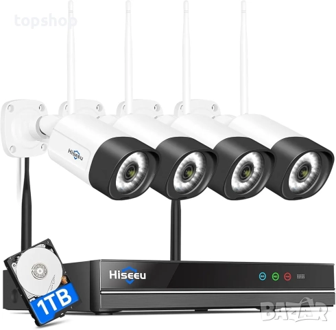 Чисто нова безжична професионална, Plug & Play Hiseeu 2.5K 5MP WiFi система за видеонаблюдение ...