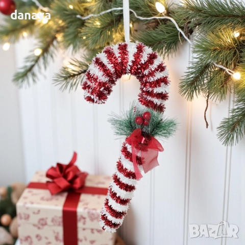 6140 Висяща коледна украса Захарно бастунче, 30 см, снимка 3 - Декорация за дома - 52001503