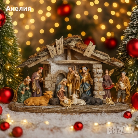 Коледен комплект „Рождество Христово“ – сцена с ясли и фигурки, снимка 3 - Декорация за дома - 52041758