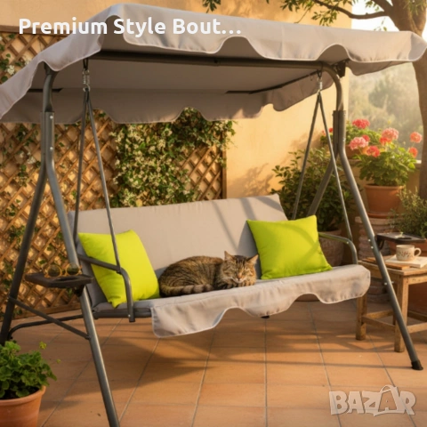 Градинска люлка A-Type със зелени възглавници и поставки за напитки - елегантност и комфорт, снимка 6 - Други стоки за дома - 53887178