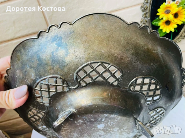 Красива голяма фруктиера от Англия с цветя и 3 крачета, снимка 11 - Антикварни и старинни предмети - 53742569