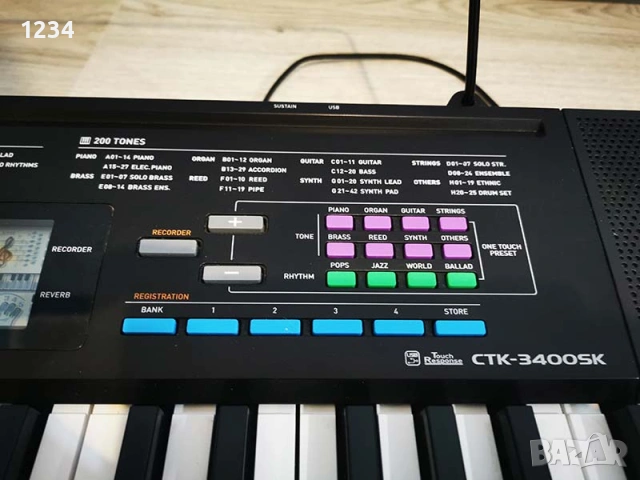 синтезатор клавир CASIO CTK-3400SK пиано с динамична клавиатура и USB порт 5 октави, снимка 7 - Синтезатори - 54084664