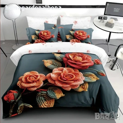 Флорален спален комплект с ластик 100% памук 200x230 / 180x200, снимка 4 - Спално бельо - 54094921