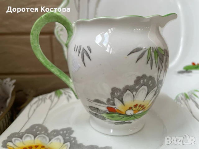 Красив комплект с водна лилия от фин костен порцелан от Англия, снимка 10 - Антикварни и старинни предмети - 50607706